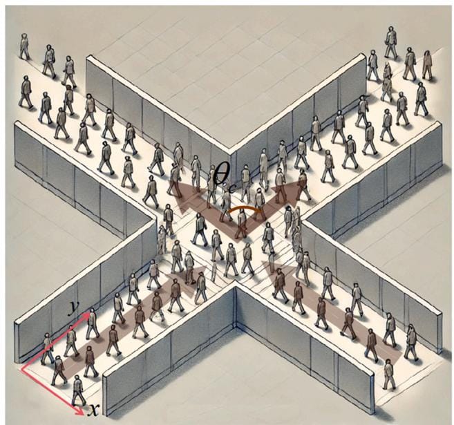 Fig.1(a) 十字路口行人运动角度示意